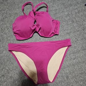 itle
Shade & Shore Magenta Braided Strap Keyhole Bikini Set 36D/L